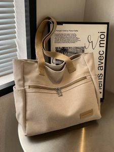 Large Capacity Canvas Tote Bag Womens 2023 New American Retro Commuter Handbag Versatile Single Shoulder Shopping Bag