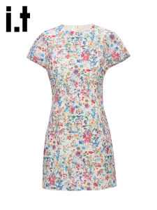 izzue | Floral Sweet Summer A-Line Dress Waist Accentuating Short Sleeve