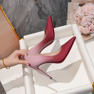 2025 New French Pointed Toe High Heels Womens Thin Heel Elegance Lady Gradient Color Painted Leather Low Cut Wedding Shoes