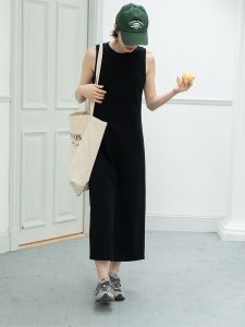 Transforming Pencil Person Deer And Bird Vest Skirt Retro High Waist A-Line Midi Dress Spring Season No-Sleeve Striped Pattern