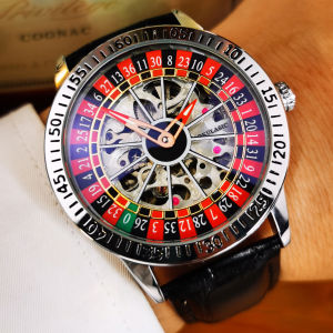 AOKULASIC Fashion Skeleton Mechanical Watch for Men Rotating Design Luxury Leather Steel Strap Luminous Business Mens Watches