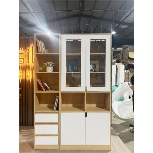 Tủ Gỗ Để Sách Kệ Hồ Sơ Văn Phòng Có Cửa Kính Ngăn Kéo Đơn Giản Hiện Đại SIB Decor KG44