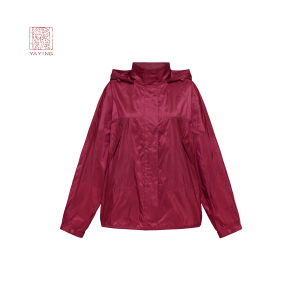 EP YAYING High-End Series 100% Mulberry Silk Red Hooded Windbreaker Jacket Womens Loose Fit Long Sleeve Coat for Autumn Winter
