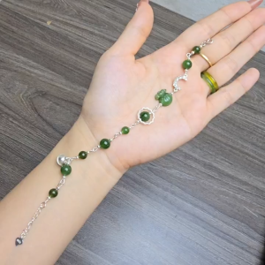 Lắc bạc mix túi tiền Ngọc Bích charm bạc dây có nấc chỉnh size không kén mệnh - Phong Thuỷ TUDO