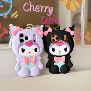 Sanrio | Luxury Cute 3D Cartoon Kuromi Phone Case for iPhone 17 Pro 17 16 E 15 14 Plus 13 12 Pro Max Shockproof Soft Silicone Soft Cover