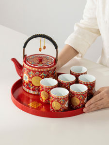 Elegant Enamel Tea Set Wedding Gift for New Couples Tea Pot And Cup Set Practical High End Souvenir Creative Gift Box