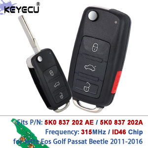KEYECU for Volkswagen Jetta Eos Golf Passat Beetle 2011-16 315MHz ID46 Chip NBG010180T 5K0 837 202 AE 5K0837202A Remote Key Fob