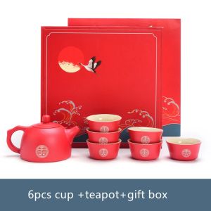 Chinese Wedding Red Teaware Set Ceramic Tea Set  Kung Fu Tea Porcelain Gaiwan Cup Creative Tea Ceremony