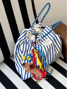 Large Capacity Striped Canvas Tote Bag for Women Open Pocket Single Shoulder Underarm Bag Ideal for Work Commute and Students