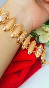 Gelang tangan Rante plat wanita xuping lapis Emas 24k rosegold dubai perhiasan