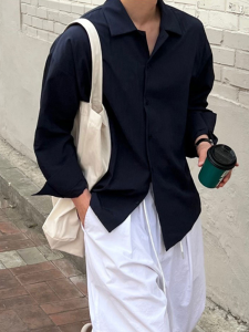 New Chinese Style Long Sleeve Shirt Mens Spring Autumn Thin Casual Vintage Hong Style Loose Fit Outerwear for Young Men