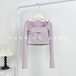 เสื้อออกกำลังกายโยคะแขนยาว 2025 สำหรับผู้หญิง พร้อมแผ่นรองหน้าอก สายเดี่ยวบาง กระชับสัดส่วน โยคะ ฟิตเนส เสื้อออกกำลังกาย