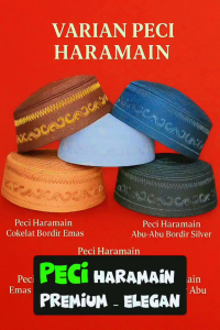 Peci Kopiah Songkok Haromain / peci haramain bordir / Haromain Coklat Tua
