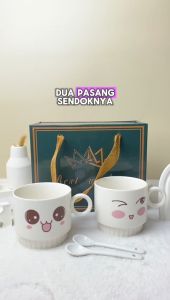 Hampers Gelas Kado Ulang Tahun DOUBLE EMOJI 300ML Box Eksklusif Keramik ORI Mug Couple Hadiah Pernikahan Lucu Kado Ultah Cewek Gift Set Birthday Bingkisan Ulang Tahun Anak Kado Ulang Tahun Cewek souvenir Grosiran