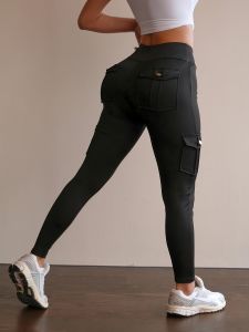 Womens High Waist Cargo Yoga Pants with Pockets Butt Lifting Workout Leggings Stretch Athletic Pants for Running Gym Fitness