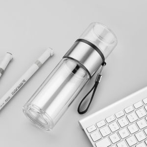 Portable Double Layered Glass Tea Water Separation Cup High End Business Insulated Heat Resistant Business Travel Water Cup