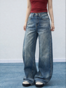 THROUS | Quần Jeans Vintage Đùi Cao Phồng Rách Comfortable Loose Fit