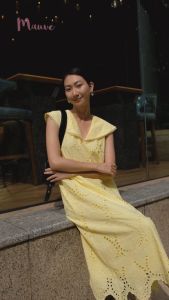 Đầm cotton thêu cổ lá sen Mauve Lotus leaf collar dress