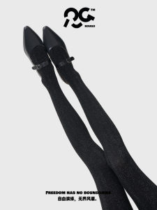 Rougo Grey Shiny Silk Womens Tights Spring Autumn Style Slimming Leggings Silver Thread Miu System Chinese Manufacturer