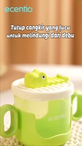 ECENTIO Yellow Crocodile Tempat Minum Straw Silikon Bayi Training Cup 300ml Gelas Susu Sippy Cup Bpa Free