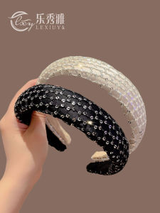 Retro Wide Edge High Hairline Sparkling Hairband Womens Style Advanced Sensation Face Washing Headband Small Face Effect