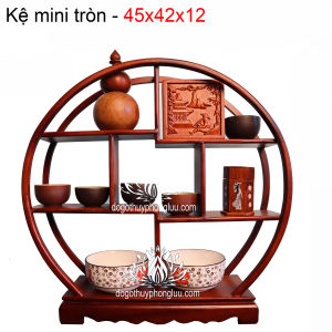 Kệ mini tròn gia dụng gỗ gõ cỡ khủng-kệ bày đồ gỗ cao 42 ngang 40 sâu 12
