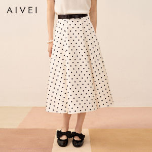 AIVEI | Elegant Retro Dots Midi Umbrella Skirt