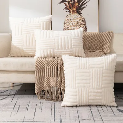 1pc Boho Faux Fur Plush Throw Pillow Covers Cream White Luxury SoftFluffy Decorative Cushion Cover Pillowcase for Sofa Couch