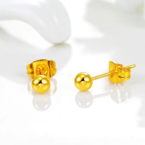 Gold Colored round Ball Earrings for Women Fake Gold Plated Silver Wedding Jewelry Gift for Girlfriend Mom Fashionable Hoops