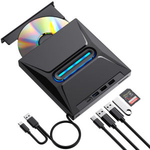 Kebidumei | Kebidumei External CD DVD Drive Ultra Slim CD DVD Burner with 3 USB Ports and SD Card Slots Optical Disk Drive for Laptop Mac PC