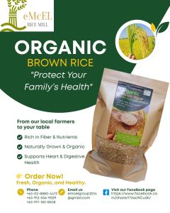 (1kg) Organic Brown Rice Wholesome aromatic and naturally grown in fertile Philippine soil. Our organic brown rice is rich in fiber vitamins and minerals supporting better digestion and lasting energy. Grown without pesticides or chemicals.