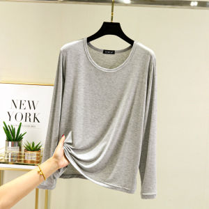 Modal Long Sleeve round Neck T-Shirt Womens Spring Summer Casual Versatile Top Thin Pure Color Outerwear Base Layer Shirt
