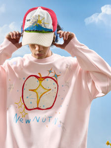 American Vintage Apple Print Rhinestone Round Neck Sweatshirt