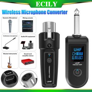 ECILY UHF Wireless Microphone Converter Adapter XLR-3 To 6.35mm Transmitter for Dynamic Microphone Guitar Audio Mixer PA System