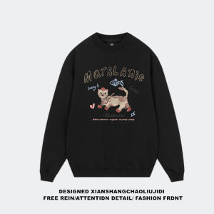 Pure Cotton American Hiphop Grey round Neck Sweatshirt Womens Loose Trendy Long Sleeve Design Sense Top Fashionable Streetwear