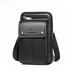 Leather Mens Crossbody Bag Casual Mobile Phone Mini Backpack Single Shoulder Bag Trendy Hip Hop Style Leisure Waist Bag