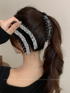 Black Crystal Banana Clip Vertical Clip Large Hair Clip Updo Minimalist Ponytail Clip Hair Accessories Back Head Updo Banana Clip