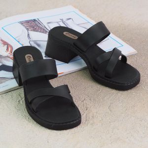 Sandal Hak Tahu Tinggi 5 Cm Wanita Terbaru Camou Diana Black Kekinian Karet Elegan Mewah