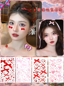 Red Butterfly Knot Decorative Stickers Self Adhesive Face Makeup 3D Butterfly Ribbon Diamond Stickers Performance Stage Show Brides Headwear