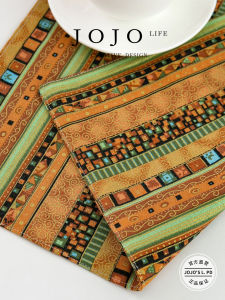 Yellow Striped Print Dining Mat JOJOS L PD Lang Heat Resistant Table Pad Modern Simple Style Home Use Cotton Material