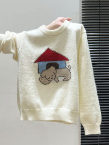 เสื้อสเวตเตอร์ถักแบบหนาแขนยาวลายดอกไม้สีขาวสำหรับผู้หญิง ฤดูใบไม้ร่วง/ฤดูหนาว สไตล์ลำลอง เสื้อชั้นใน เสื้อคลุมกันหนาว