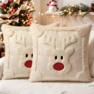 Christmas Decorative Throw Cushion Set - Knitted Christmas Tree/Christmas Reindeer Pattern for Living Room Sofa Cushion Cover