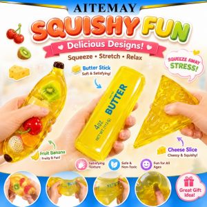 Aitemay Realistic Banana Stress Ball Fidget Toy - Slow Rising Squishy Sensory Relief for ASMR Fun Anxiety Relaxation & All Ages