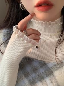HUOLISI | Lace Thermal Underwear Women Half High Collar Knitted Top