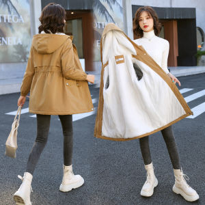 Fleece-lined Lamb Wool Trench Coat Thickened Outwear Female Autumn and Winter Wild Mid Length Long Length 2024 Hong Kong Style Elegant Petite Cotton-Padded Coat