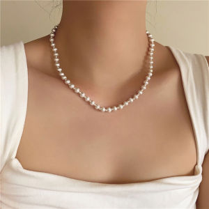 French Vintage Luxury Metal Brushed Beads Lockbone Chain Necklace Women High-End Feel Subtle Fashion Jewelry Accessory