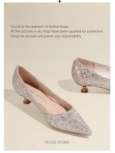 รองเท้าส้นสูงคริสตัลระยิบระยับ Elegance สำหรับผู้หญิง รองเท้าแต่งงานแบบเปิดหน้าเท้า ทรงหัวแหลม รองเท้าแฟชั่นฤดูใบไม้ผลิ 2025