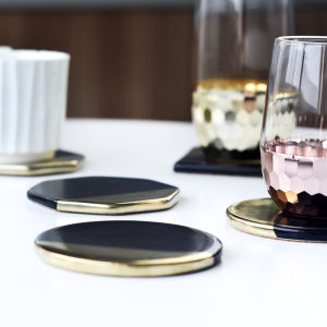 Jiangnan Life Nordic Style Gold-Plated Simple Luxury Coaster Breakfast Coffee Cup Mat Posing Props Decoration Ceramic Coaster