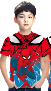 New Graphic Print Round Neck Tee for Boys - Spider-Man/Roblox/Labubu Themed Short Sleeve Tops