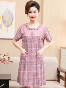 DTHN | Pure Cotton Lightweight Loose Sleepwear For Middle-Aged Women Short Sleeve Floral Print Comfortable Nightgown Summer Dress